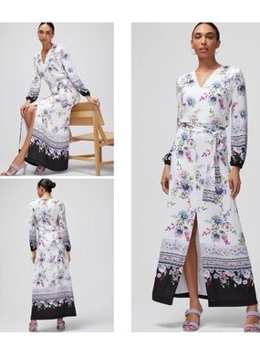 White House Black Market Floral Border Print Wrap Maxi Dress